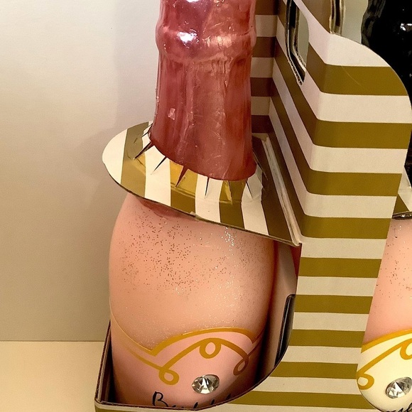 Sparkling Wine Champagne Pink Bottle Candles Set Of 2 New - Picture 4 of 5